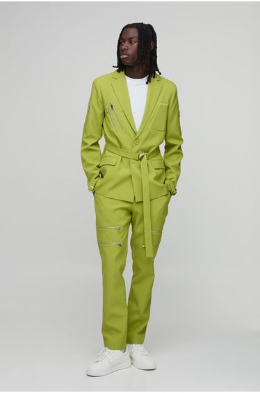 Skinny Fit Zip Detail Tailored Trousers - lime