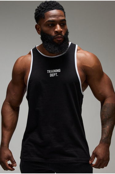 Man Active Training Dept Regular Fit Ringer Stringer Vest - black