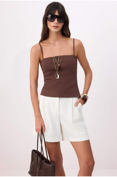 Brown Fitted/Body-Fitting Strapless Thin Strap Sleeveless Cotton Ribbed Knitted Undershirt