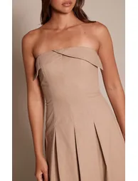 Taupe Bandeau Pleated Midaxi Dress - 3