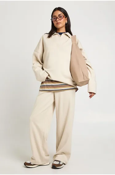 Interlock Collared Rugby Sweatshirt - cream