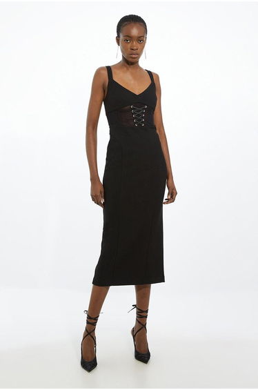 Tall Figure Form Corset Detail Woven Strappy Midi Dress