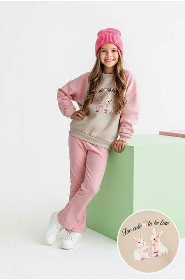 Beige*001 Color Block Knitted Bottom - Top Set