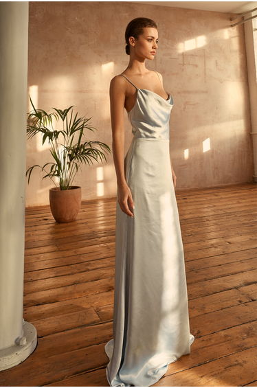 Vivian Icy Blue Cowl-Neck Bias Cut Maxi-Dress