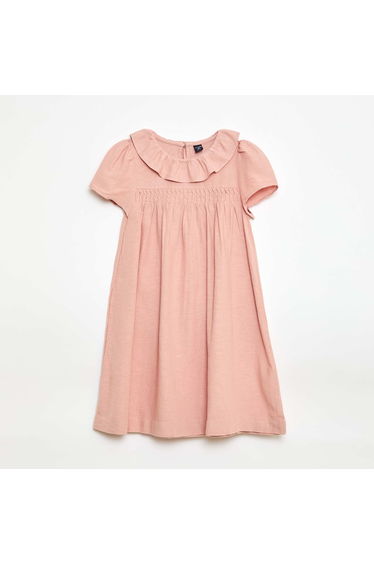 Mixed Linen Collar Dress PINK