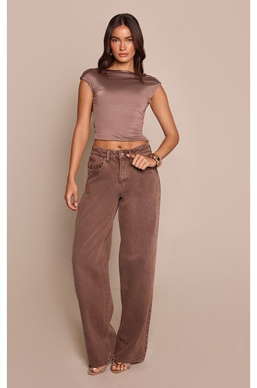 Taupe Slinky Draped Asymmetric Open Back Sleeveless Top