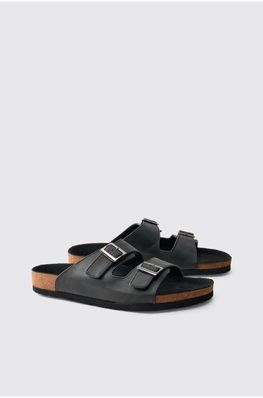 PU Double Strap Sandal - black