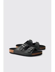PU Double Strap Sandal - black