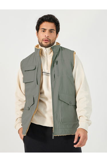 Warm Fleece Lined Gilet Jacket with Zip Detail