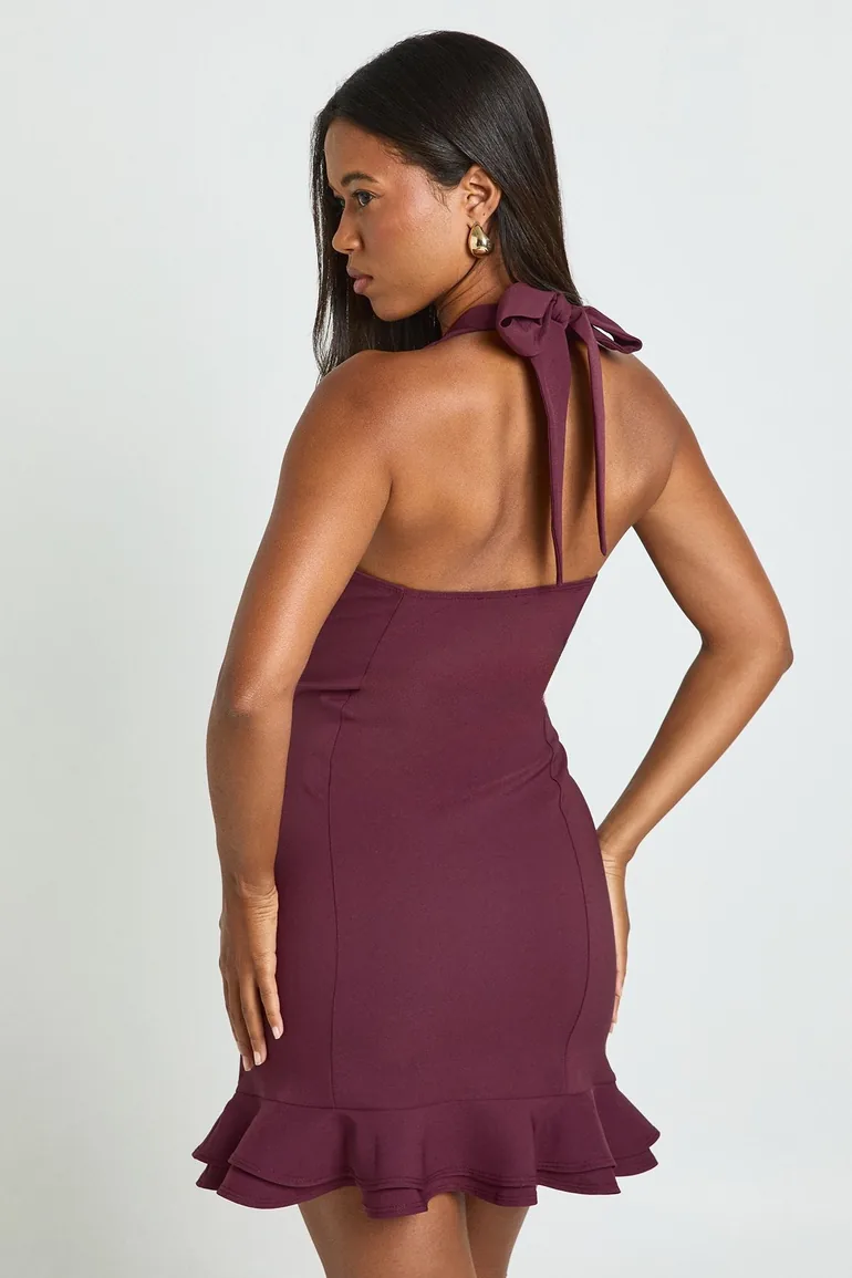 Halterneck Asymmetric Hem Mini Dress - plum Boohoo Red : Party Dresses : VogaCloset Oman Halterneck Asymmetric Hem Mini Dress - plum Boohoo Red : Party Dresses : VogaCloset Oman