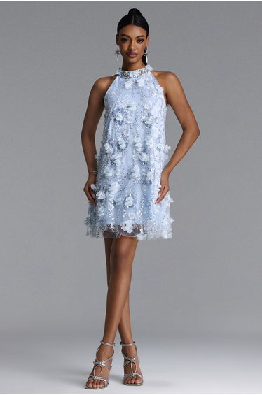 Juniper Elegant Tailored Halter Floral Sequin Midi Dress