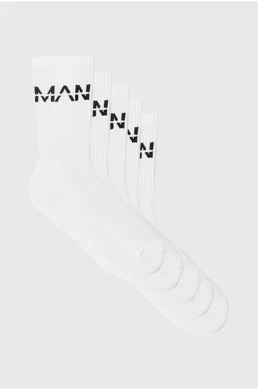 5 Pack MAN Dash Logo Plain Sport Socks - white