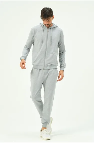 Men's Hooded Front Zippered Cuffed Leg Tracksuit