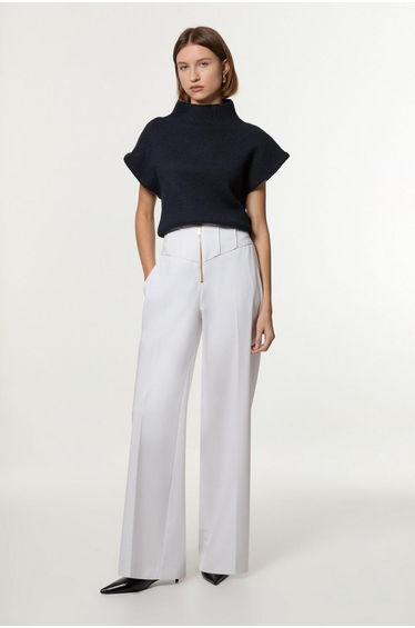 Tailored Contrast Tipped Stitch Detail Straight Leg Trouser