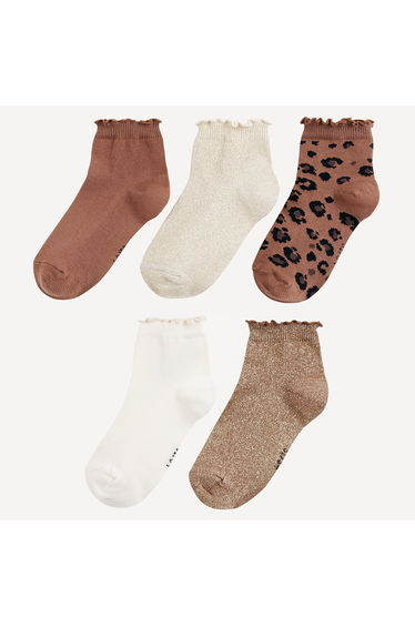 Pack of 5 Pairs of Socks, Plain and Leopard Print