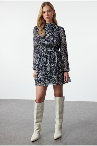 Navy Blue Ethnic Woven Dress