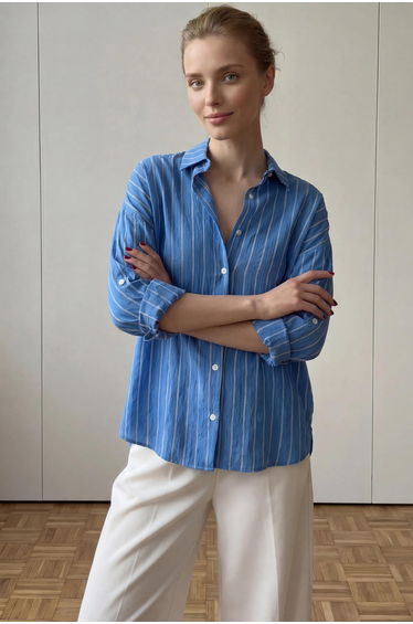 MY FASHION Striped Button-Up Poplin Shirt