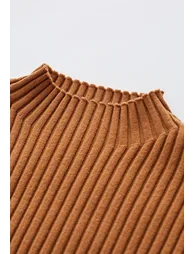 Front Pleats Splicing Belted Hi-Lo Knit Dress in Caramel - 8