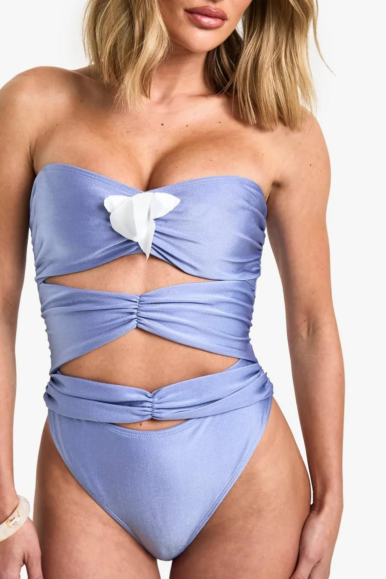 Orchid Applique Cutout Swimsuit - blue - 2