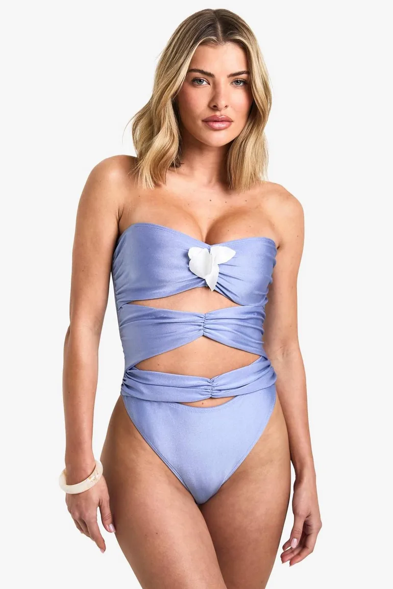 Orchid Applique Cutout Swimsuit - blue