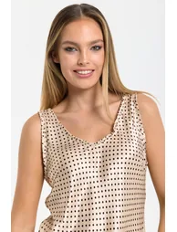 Beige Polka Dot Satin Tank Top - 4