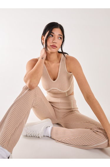 Two Tone Rib Corset Detail Top