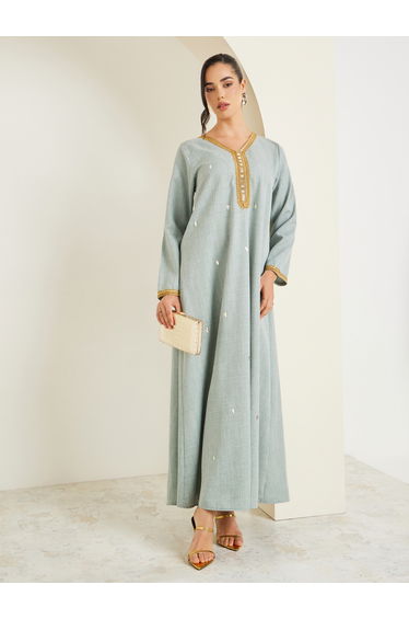 Women Green Embellished A-Line Jalabiya