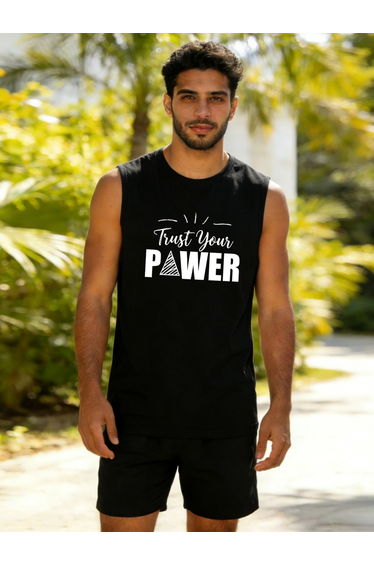 Men Black Text Print Round Neck Tank and Shorts Co-Ords