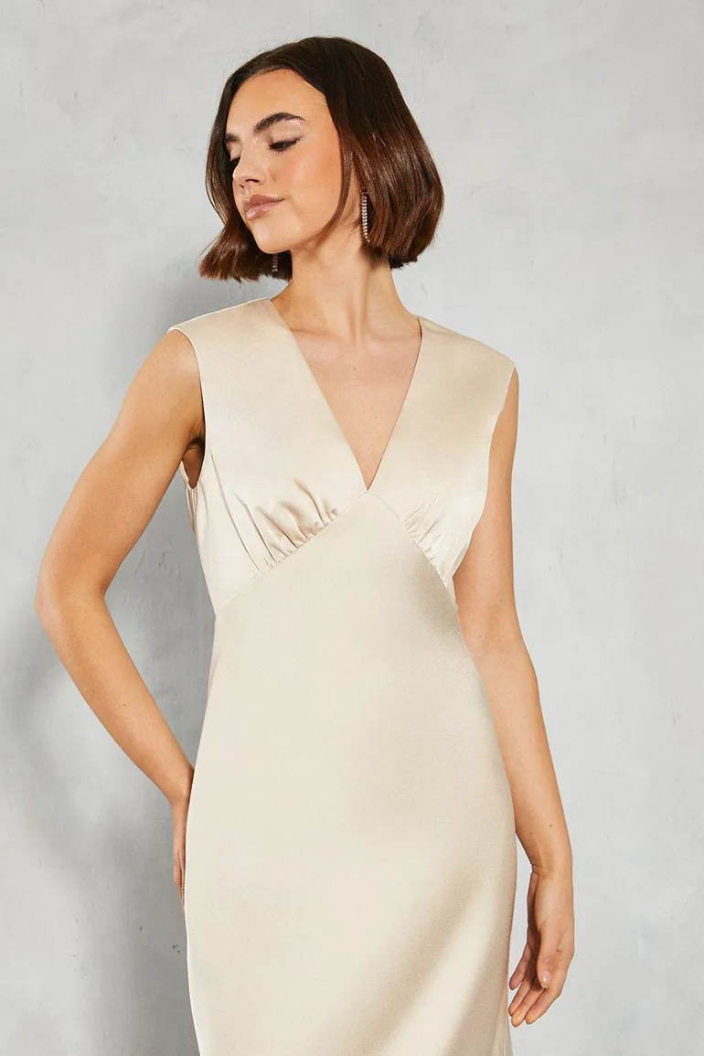 Satin Open Back Detail Maxi Dress - 3