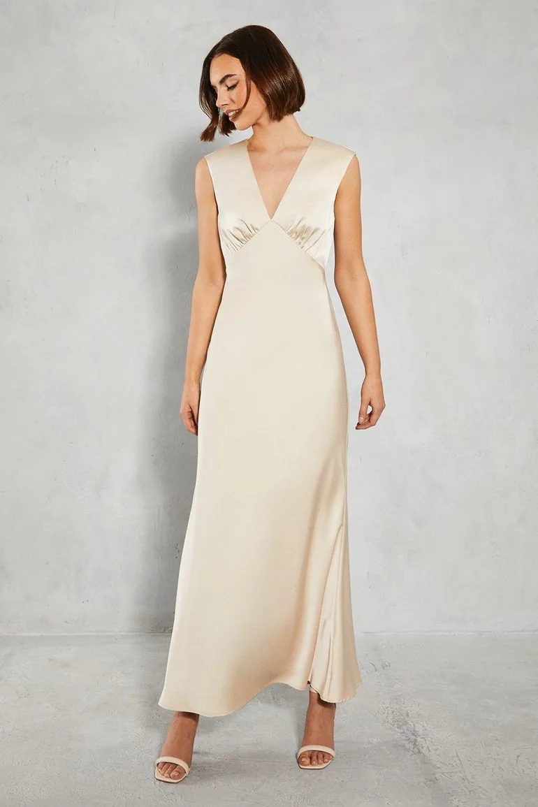 Satin Open Back Detail Maxi Dress