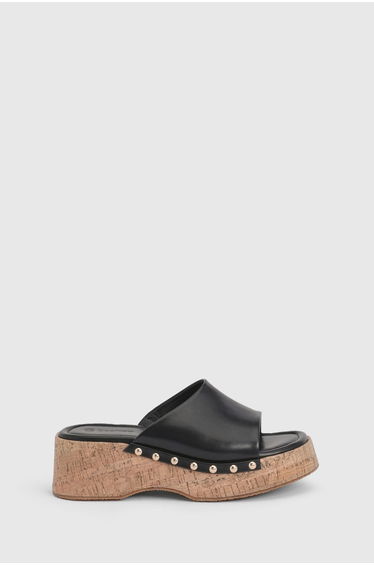 Studded Detail Cork Flatforms - black