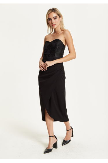 Strapless Black Midi Dress