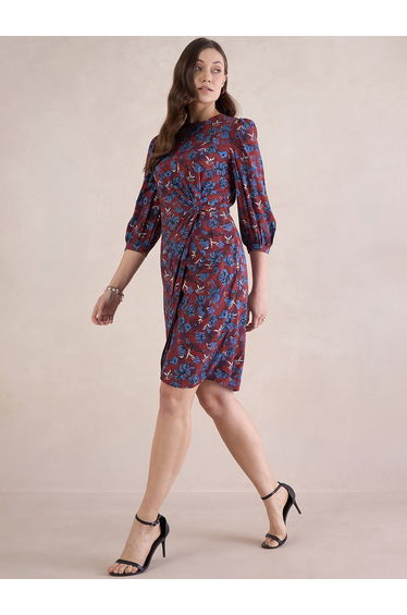 Floral Print Knot Front Mini Dress