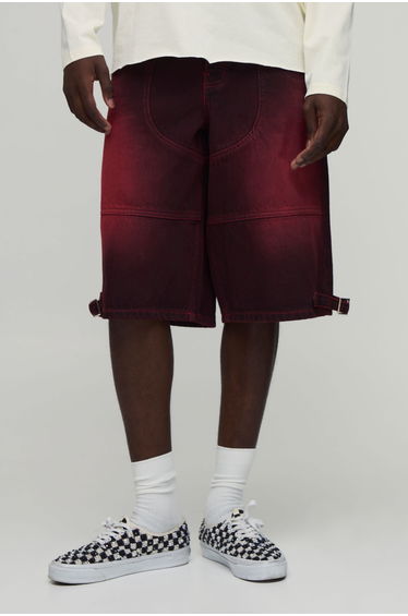Western Seam Detail Overdye Jorts - red