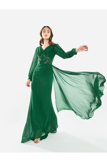 Women Flowing Cape Embellished Maxi Dress