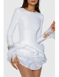 Dayo Fringe Crystal Mini Dress In White - 1