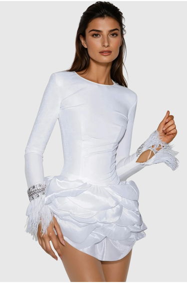Dayo Fringe Crystal Mini Dress In White