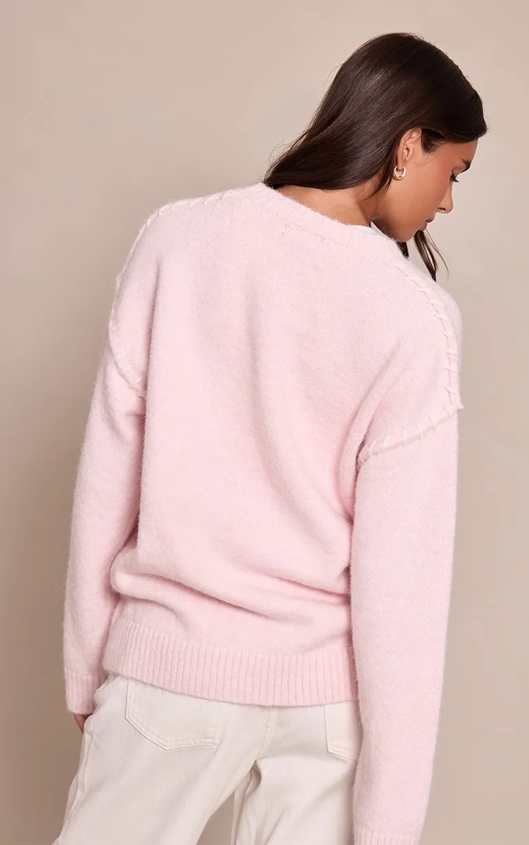 Pink Blanket Stitch Knit Jumper - 2