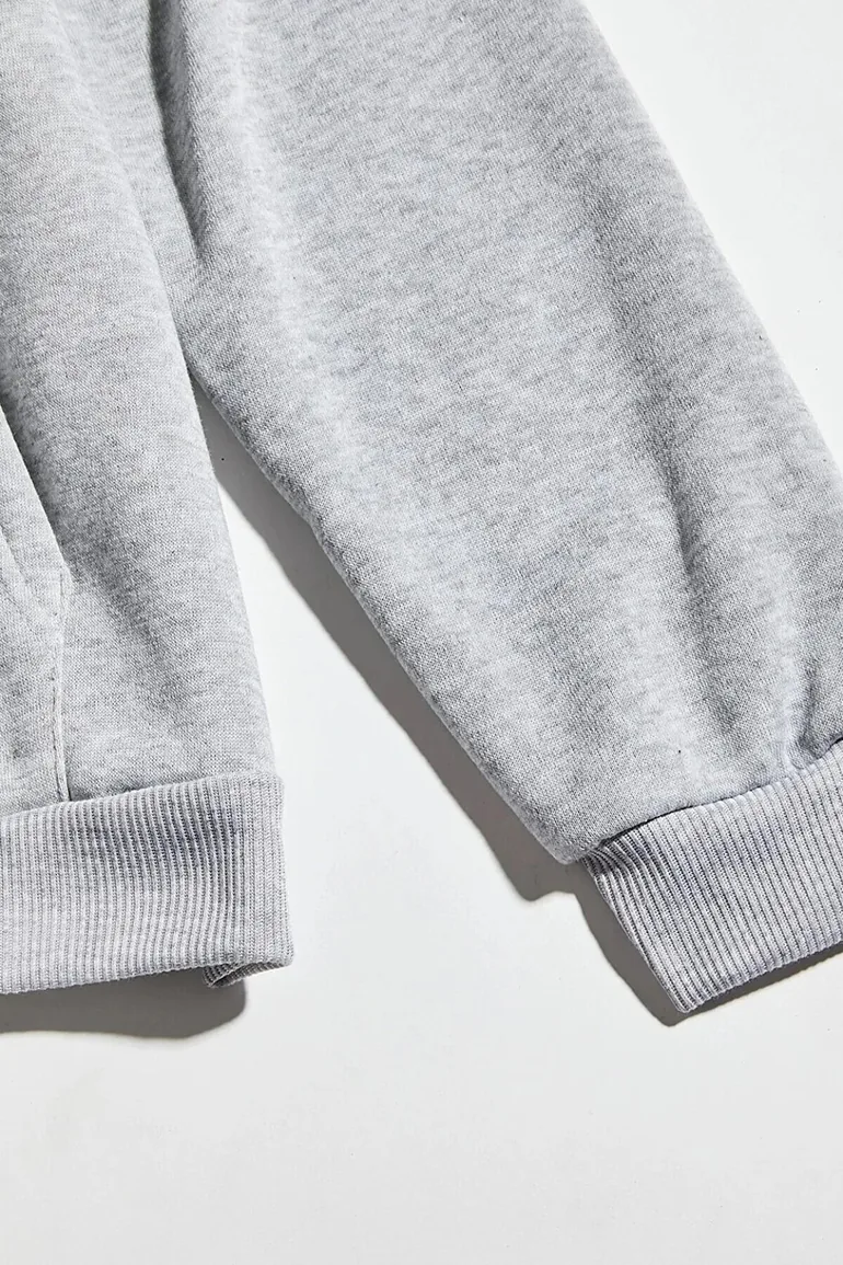 Unisex Oversize Gray New Jersey Printed Hooded Sweatshirt - 3