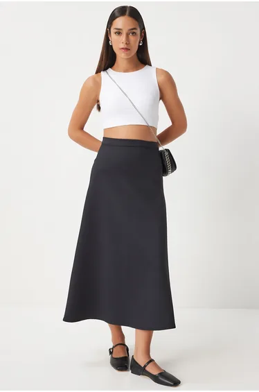 Women's Black A-Line Pleated Skirt