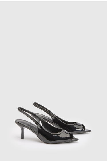 Peep Toe Slingback Heeled Mules - black