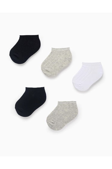 Pack of 5 Pairs of Ribbed Ankle Socks for Baby Boys, Multicolour