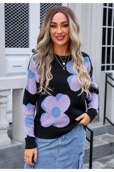 Flowering Day Jacquard Knit Sweater in Black