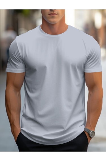 Men Grey Solid Round Neck T-Shirt