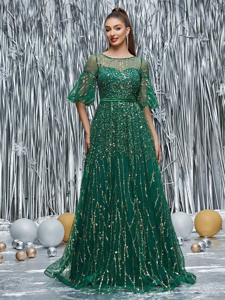 prom dress flowy sleeves Flowy Long Sleeves Cameo Brown V-neck Plus Size Prom Dress