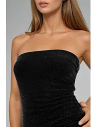 BUSEM Shiny Strapless Bodycon Maxi Dress - 3