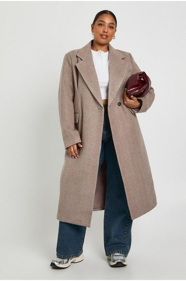 Plus Wool Look Trench Coat - stone