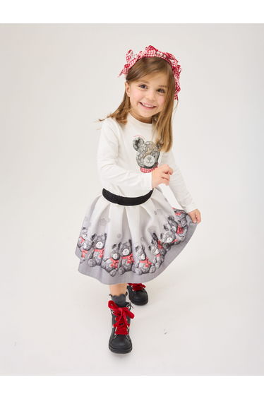 Monnalisa Girls Neoprene Teddy Bear Skirt in Grey