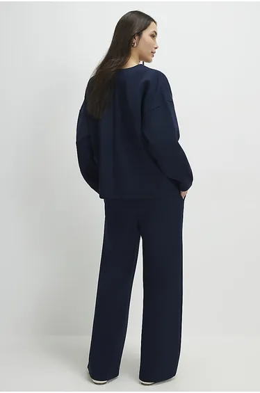 بنطلون رياضي تويل بأرجل عريضة - كحلي