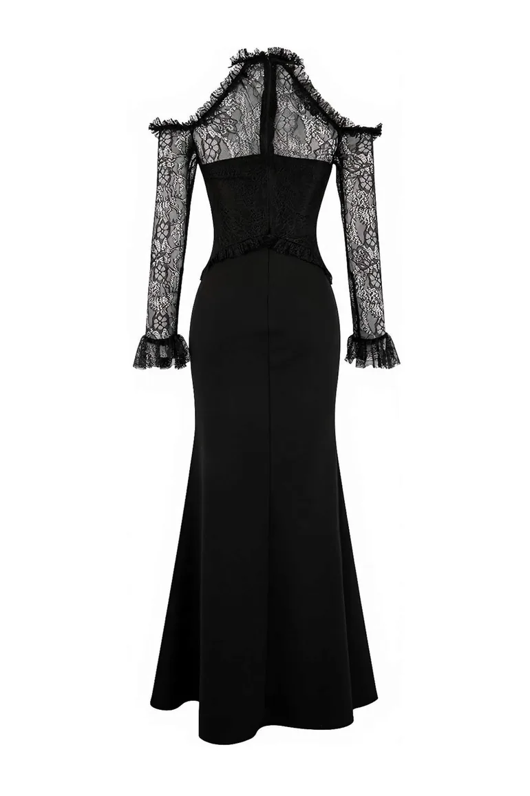 فستان ترينديول أسود ماكسي بقصة ميرمايد بأكمام طويلة - 4